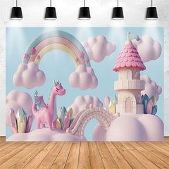 Lofaris Rainbow Pink Cloud Castle Birthday Backdrop For Girl