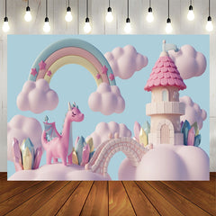 Lofaris Rainbow Pink Cloud Castle Birthday Backdrop For Girl