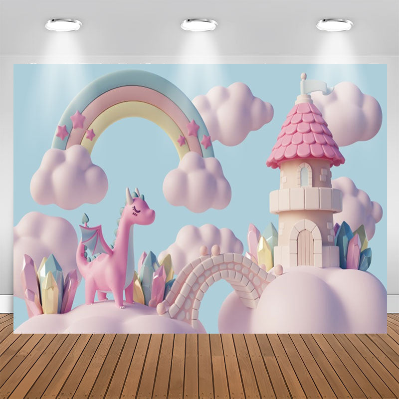 Lofaris Rainbow Pink Cloud Castle Birthday Backdrop For Girl