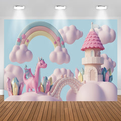 Lofaris Rainbow Pink Cloud Castle Birthday Backdrop For Girl