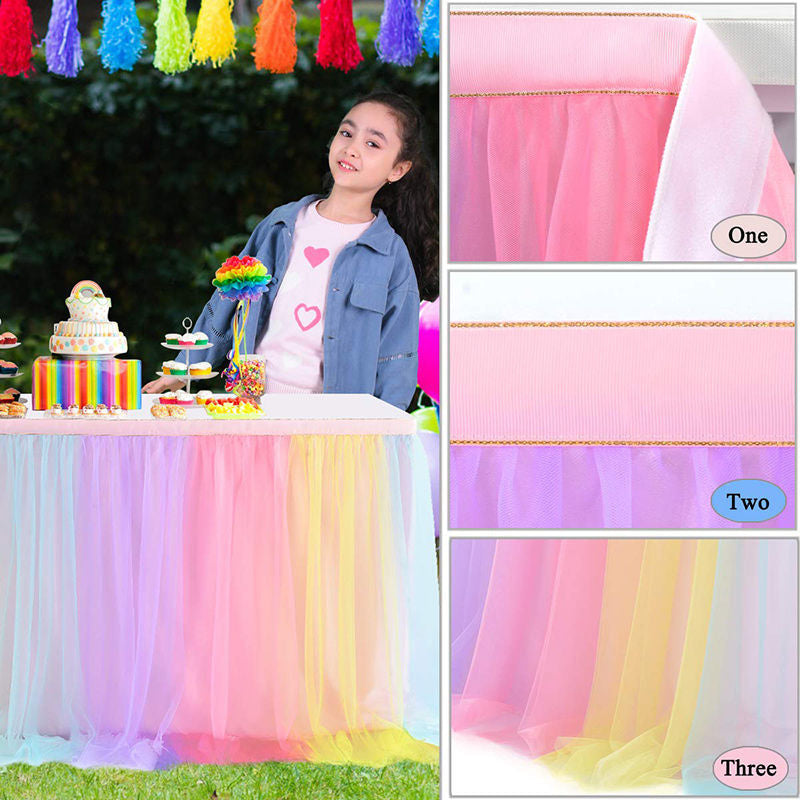 Lofaris Rainbow Rectangle Tulle Ruffle Banquet Table Skirt