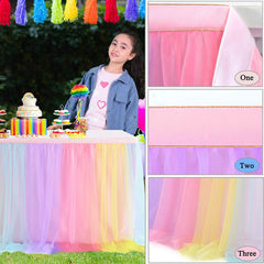 Lofaris Rainbow Rectangle Tulle Ruffle Banquet Table Skirt