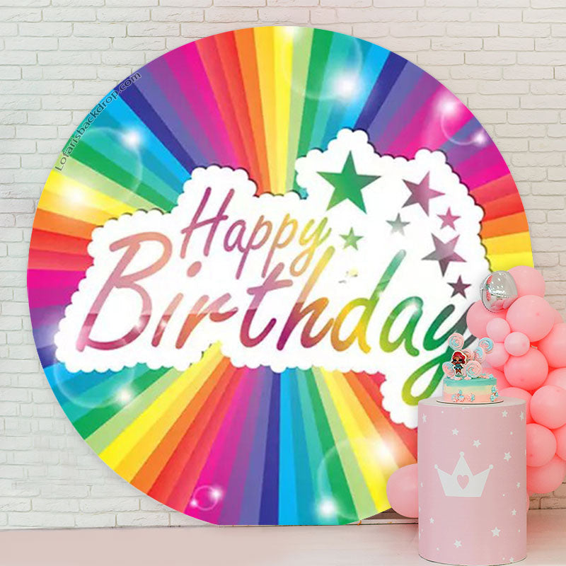 Lofaris Rainbow Star Happy Birthday Round Backdrop Cover