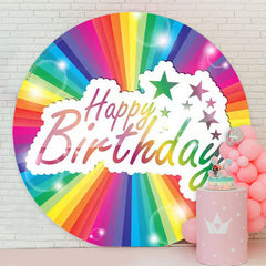 Lofaris Rainbow Star Happy Birthday Round Backdrop Cover