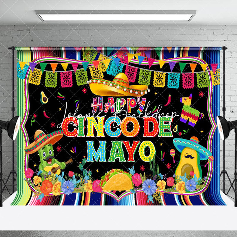 Lofaris Rainbow Stripe Flags Floral Cinco De Mayo Backdrop
