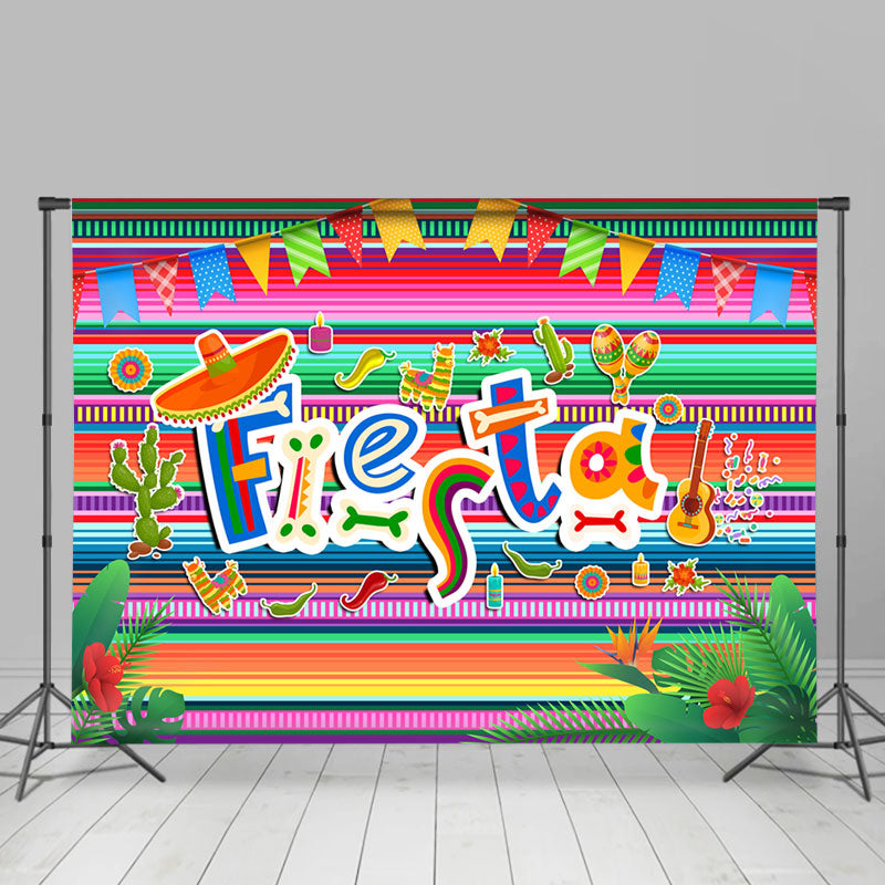Lofaris Rainbow Stripes Hibiscus Happy Mexican Fiesta Backdrop