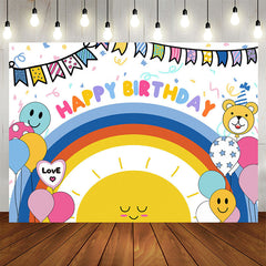Lofaris Rainbow Sun Cartoon Balloon Kids Birthday Backdrop