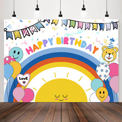 Lofaris Rainbow Sun Cartoon Balloon Kids Birthday Backdrop