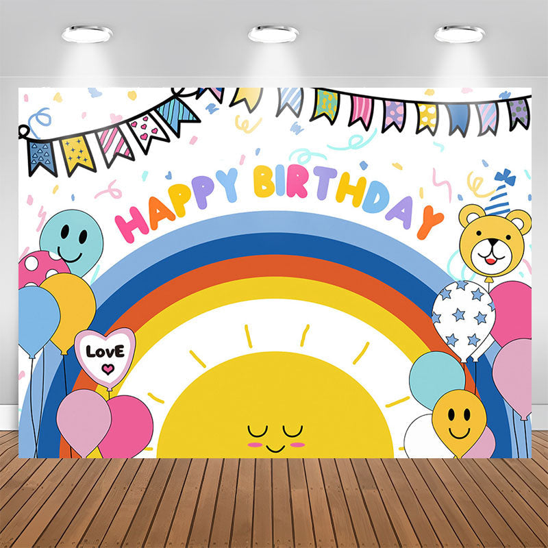 Lofaris Rainbow Sun Cartoon Balloon Kids Birthday Backdrop