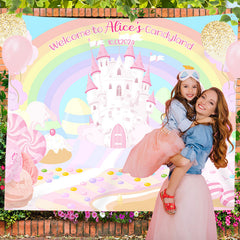 Lofaris Rainbow Sweet Candy Land Castle Custom Birthday Backdrop