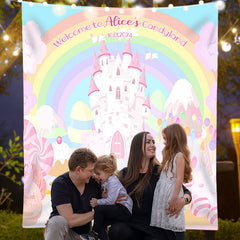 Lofaris Rainbow Sweet Candy Land Castle Custom Birthday Backdrop