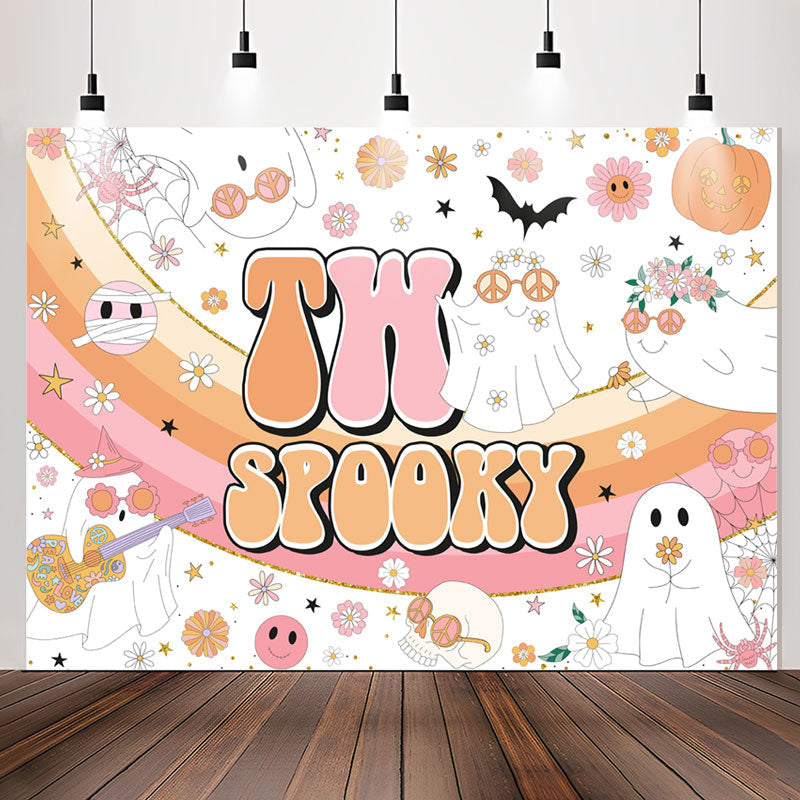 Lofaris Rainbow Two Spooky Floral Girl 2nd Birthday Backdrop