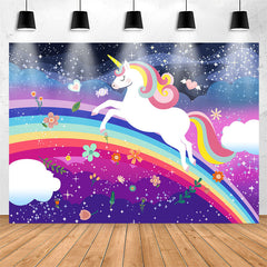 Lofaris Rainbow Unicorn Night Glitter Birthday Party Backdrop