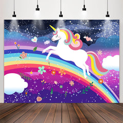 Lofaris Rainbow Unicorn Night Glitter Birthday Party Backdrop