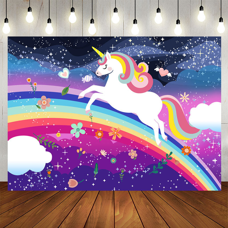 Lofaris Rainbow Unicorn Night Glitter Birthday Party Backdrop