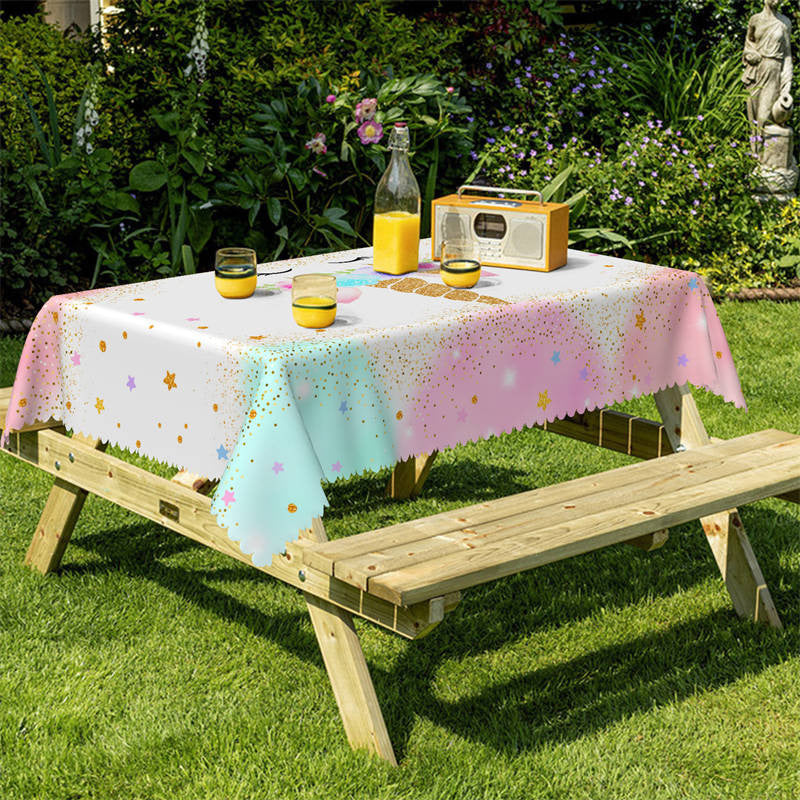 Lofaris Rainbow Unicorn Watercolor Glitter Stars Tablecloth