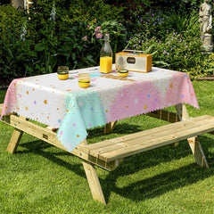 Lofaris Rainbow Unicorn Watercolor Glitter Stars Tablecloth