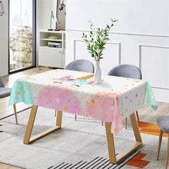 Lofaris Rainbow Unicorn Watercolor Glitter Stars Tablecloth