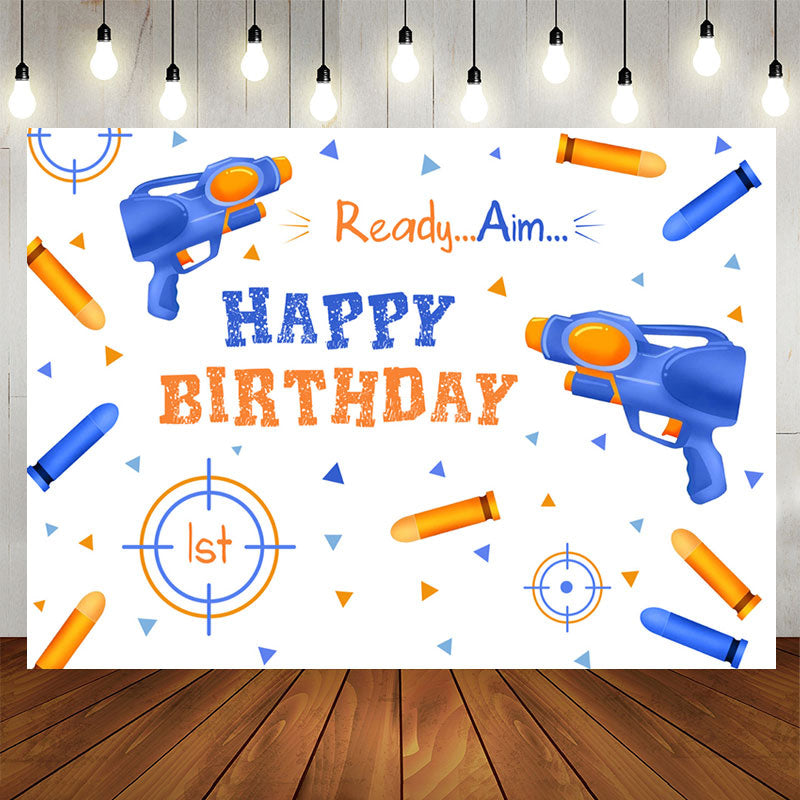 Lofaris Ready Aim Bottle Shot Boy Happy Birthday Backdrop