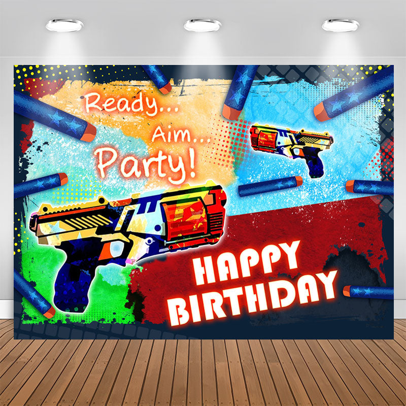 Lofaris Ready Aim Party Happy Birthday Backdrop For Boys