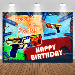 Lofaris Ready Aim Party Happy Birthday Backdrop For Boys