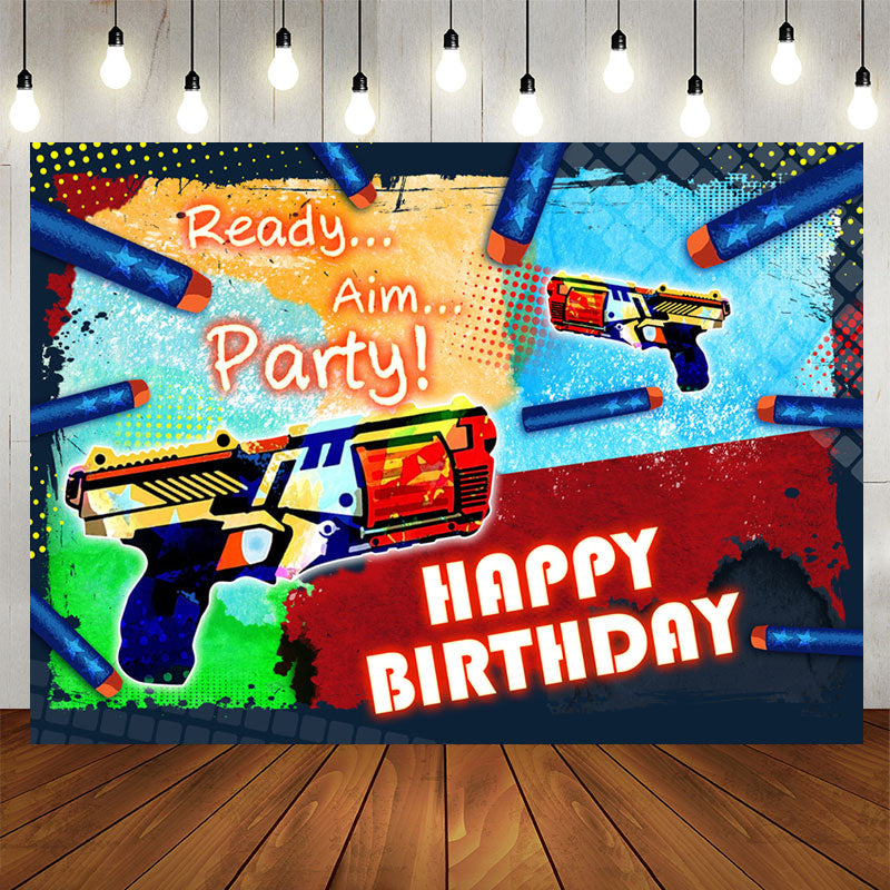 Lofaris Ready Aim Party Happy Birthday Backdrop For Boys
