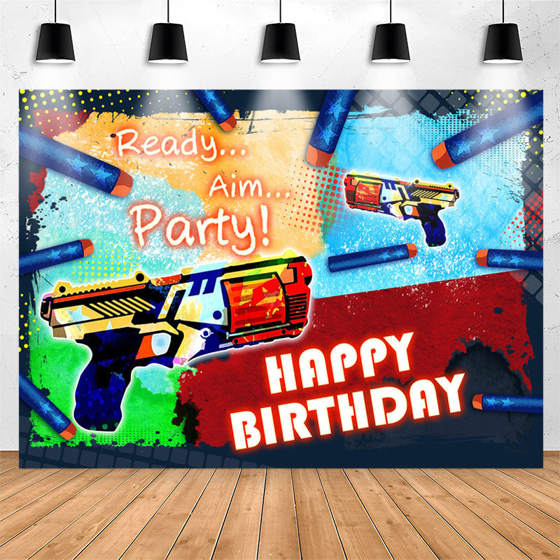 Lofaris Ready Aim Party Happy Birthday Backdrop For Boys
