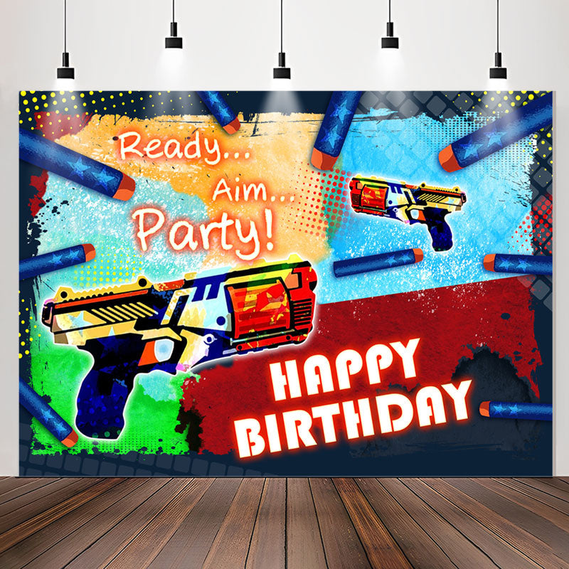 Lofaris Ready Aim Party Happy Birthday Backdrop For Boys