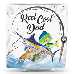 Lofaris Real Cool Dad Go Fishing Blue Sea Shower Curtain
