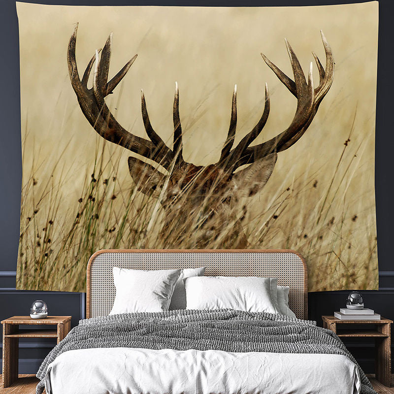 Lofaris Realistic Wild Cautious Deer Weeds Wall Tapestry