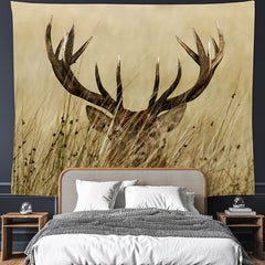 Lofaris Realistic Wild Cautious Deer Weeds Wall Tapestry