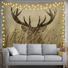 Lofaris Realistic Wild Cautious Deer Weeds Wall Tapestry