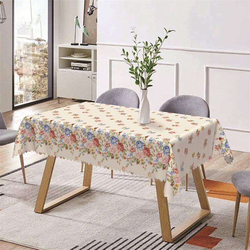 Lofaris Red And Blue Floral Rustic Rectangle Tablecloth