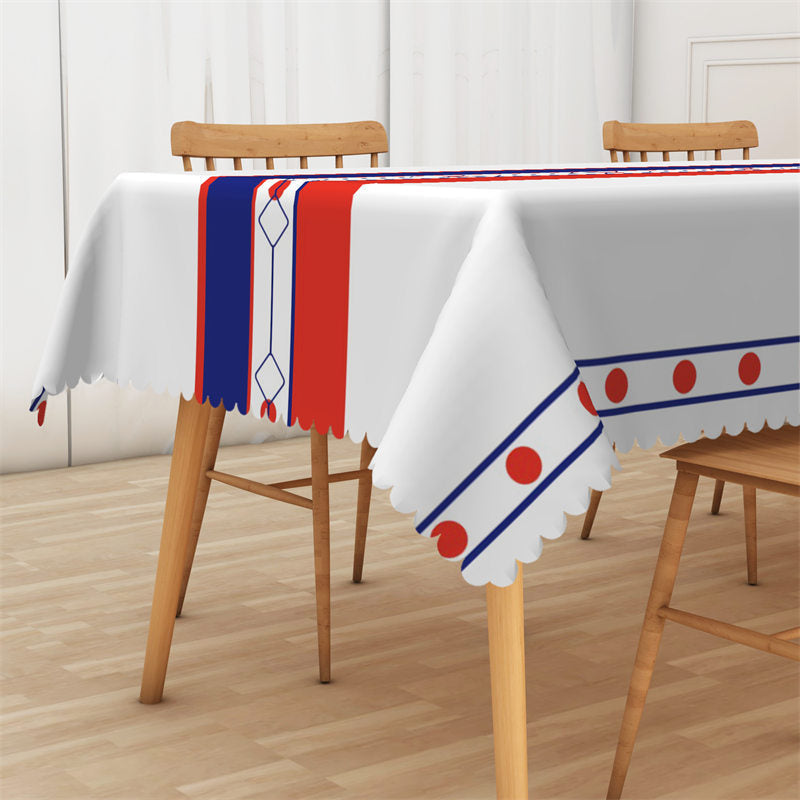 Lofaris Red And Blue Mediate Line Kitchen Room Tablecloth