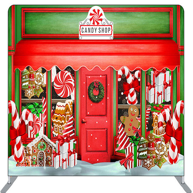 Lofaris Red And Green Wooden Candy Shop Backdrop For Christmas