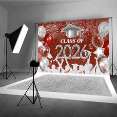 Lofaris Red And Silver Glitter Balloons 2026 Grad Backdrop