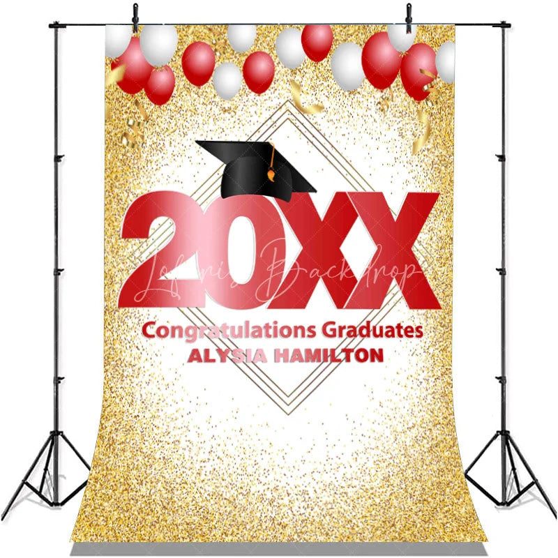 Lofaris Red And White Ballons Gold Glitter 2022 Graduation Backdorp