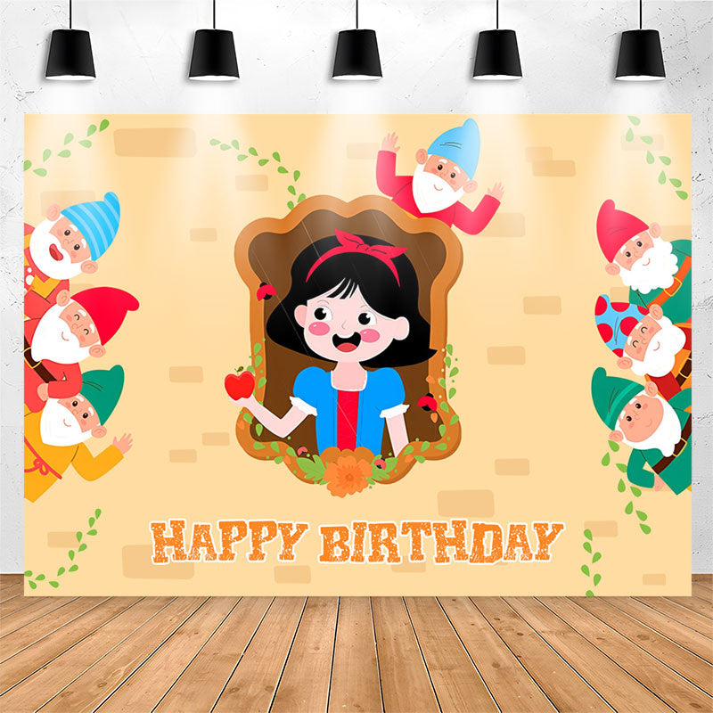 Lofaris Red Apple Princess Girls Happy Birthday Backdrop