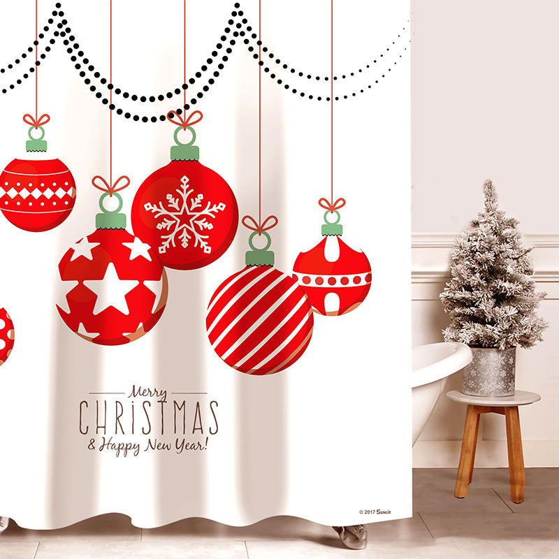 Lofaris Red Ball White New Year Christmas Shower Curtain