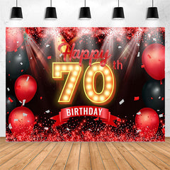 Lofaris Red Balloon Ribbon Glitter 70th Birthday Backdrop