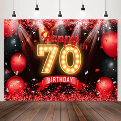 Lofaris Red Balloon Ribbon Glitter 70th Birthday Backdrop