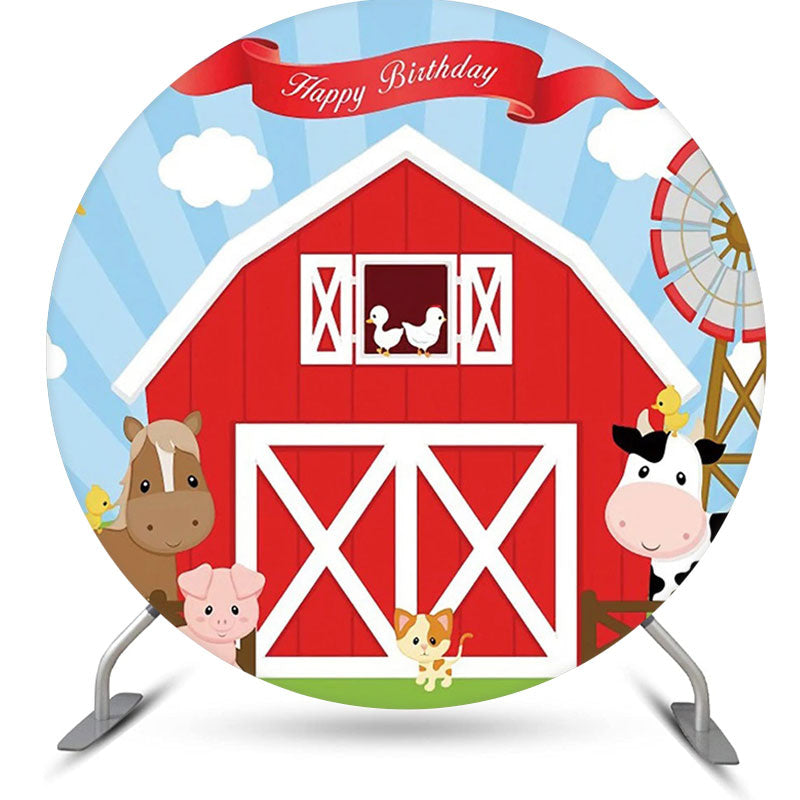 Lofaris Red Barn Animals Windmill Circle Birthday Backdrop
