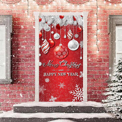 Lofaris Red Bauble Snowflake Merry Christmas Door Cover