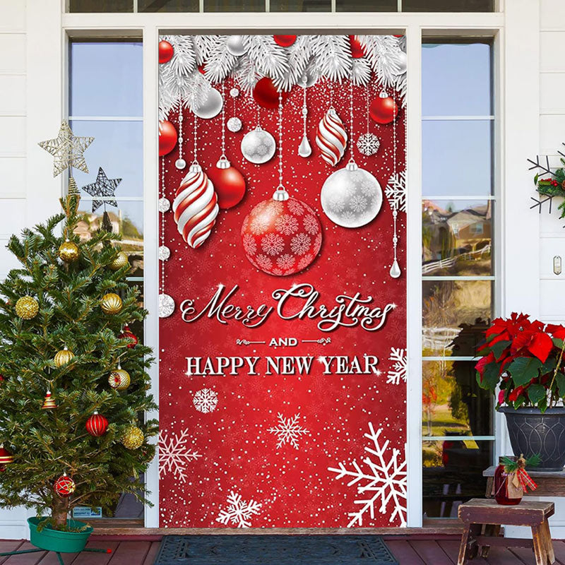 Lofaris Red Bauble Snowflake Merry Christmas Door Cover