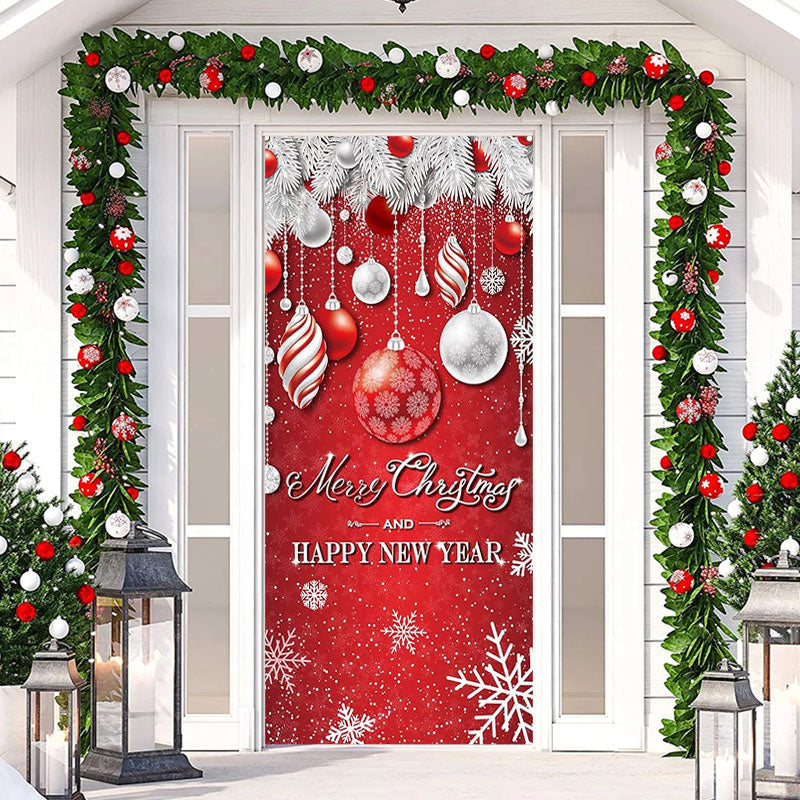 Lofaris Red Bauble Snowflake Merry Christmas Door Cover