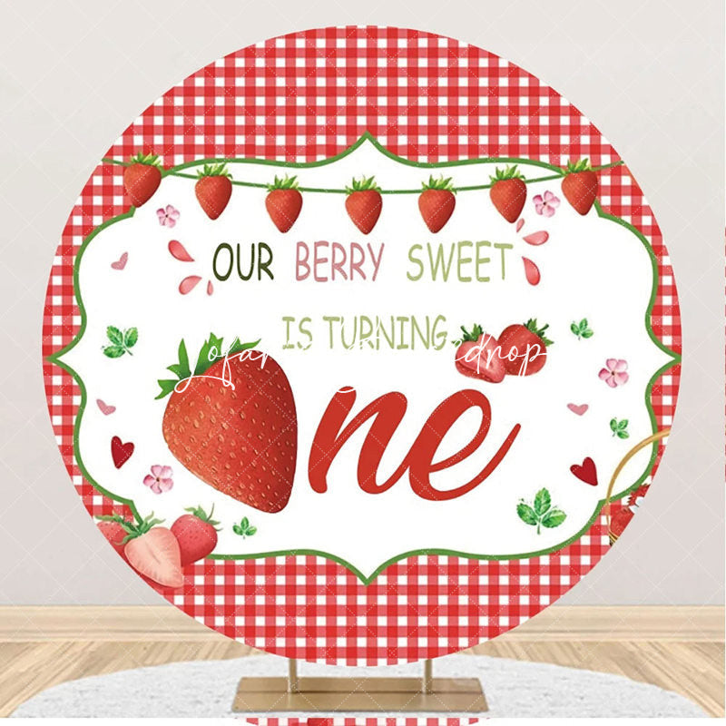 Lofaris Red Berry Sweet Plaid Round 1st Birthday Backdrop