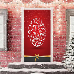Lofaris Red Black Bow Tie Simple Happy New Year Door Cover