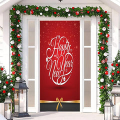 Lofaris Red Black Bow Tie Simple Happy New Year Door Cover