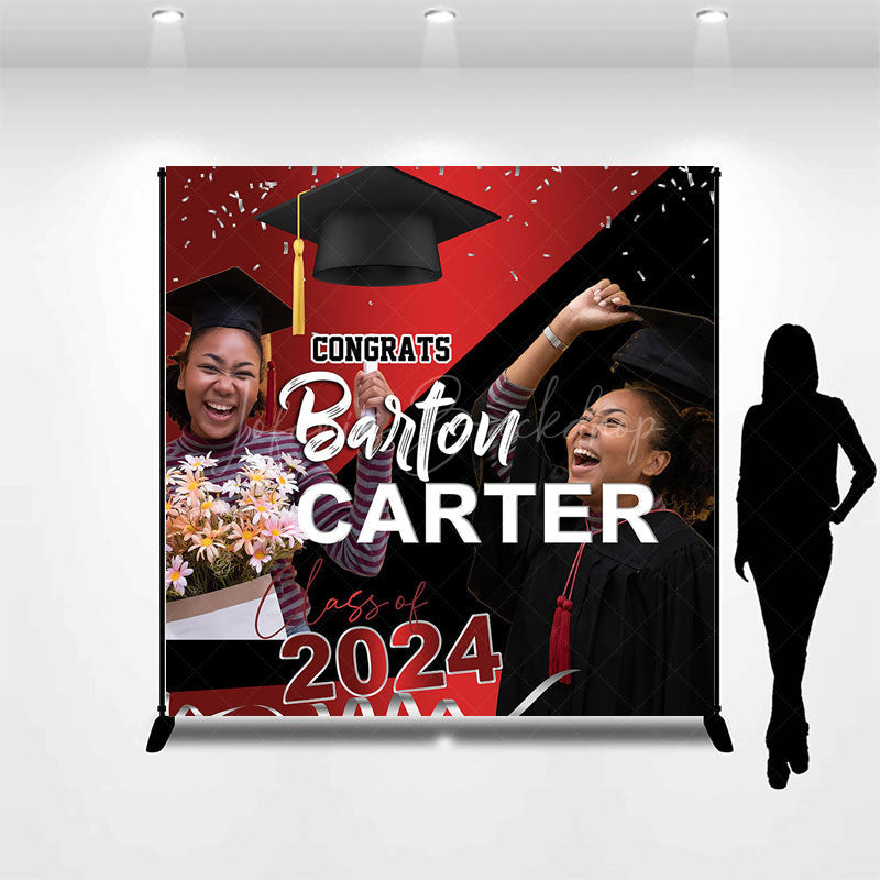 Lofaris Red Black Class 2024 Custom Congrats Grad Backdrop