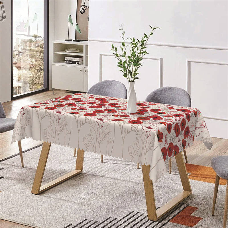 Lofaris Red Black Flower Drawing Rectangle Tablecloth